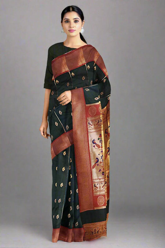 Paithani Soft Peshwai Designer Wedding Saree Green and Red Combo - Eljoys Fashion