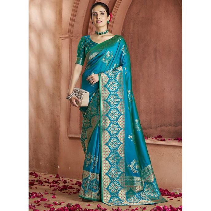 Banarasi Silk-Festival Wear Saree - Sky Blue - Eljoys Fashion