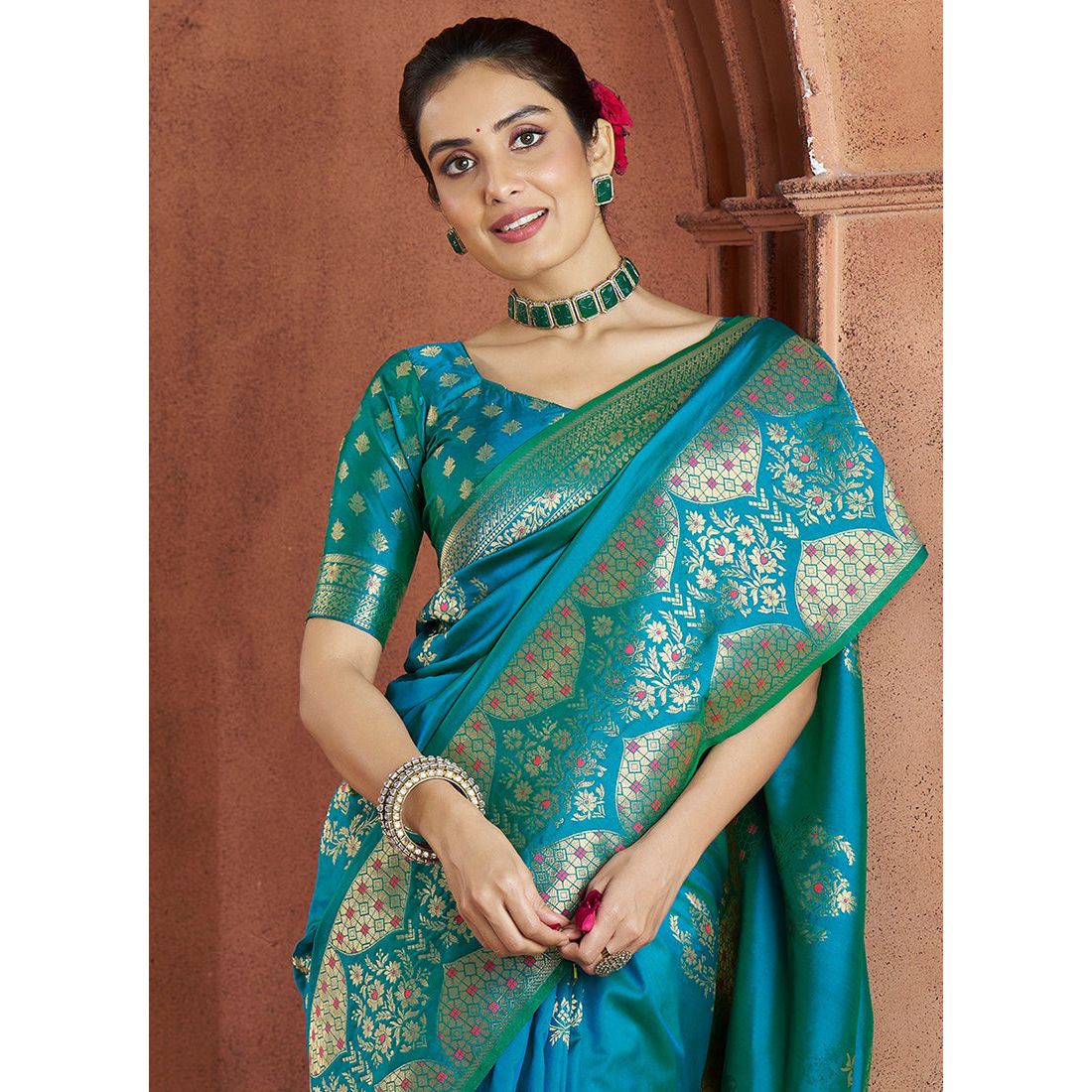 Banarasi Silk-Festival Wear Saree - Sky Blue - Eljoys Fashion
