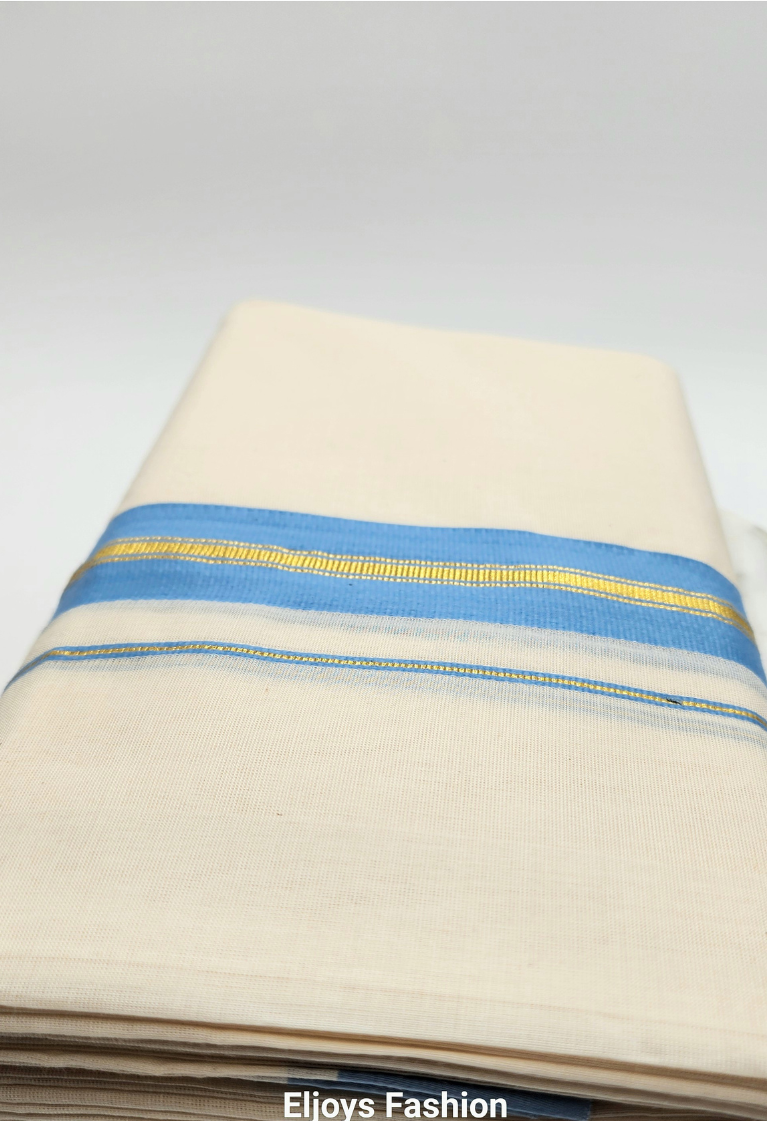 Dhoti in Sky blue and Gold border