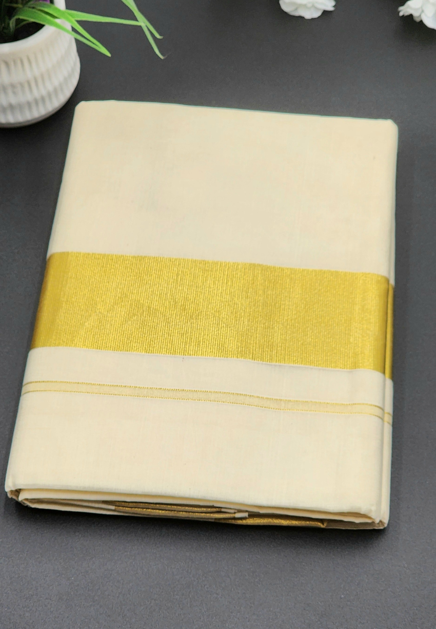 Kerala Tissue Silk Saree in Medium True gold border - Eljoys Fashion