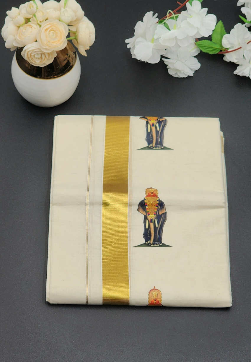 Dhoti Mundu Kerala style Elephant design