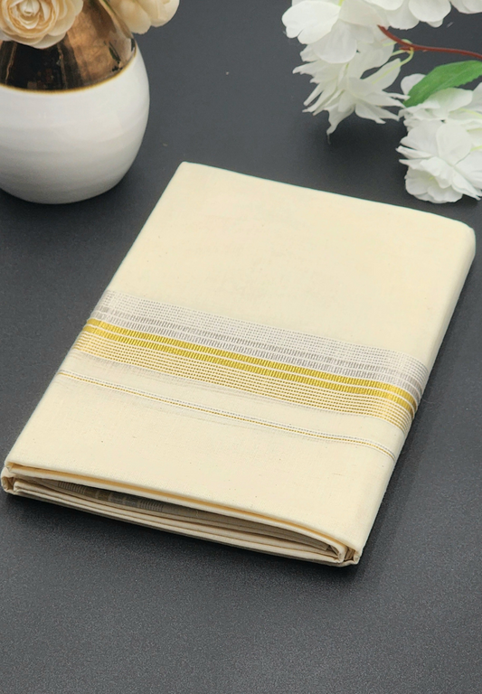 Dhoti Mundu Kerala style Multi Gold line and Silver Border