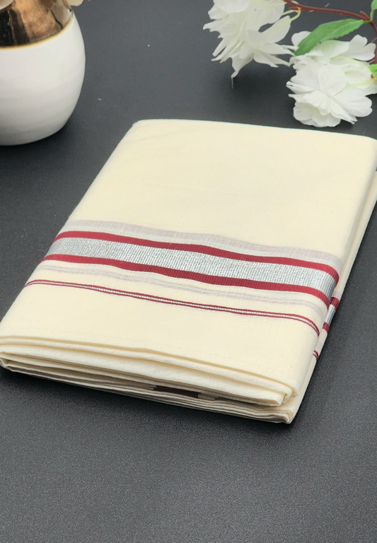 Dhoti(Mundu)  Kerala style Multi Red and Silver Border - Eljoys Fashion