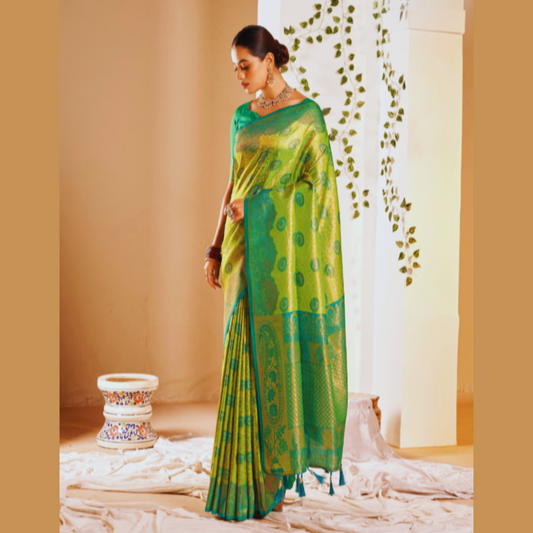 Sawari Pattu Silk Designer Wedding Wear Saree Apple Green Eljoys Fashion