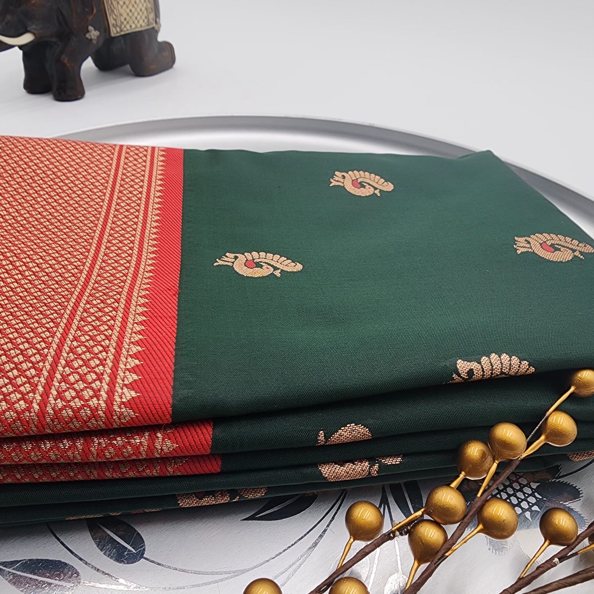 Paithani Soft Peshwai Designer Wedding Saree Green and Red Combo - Eljoys Fashion