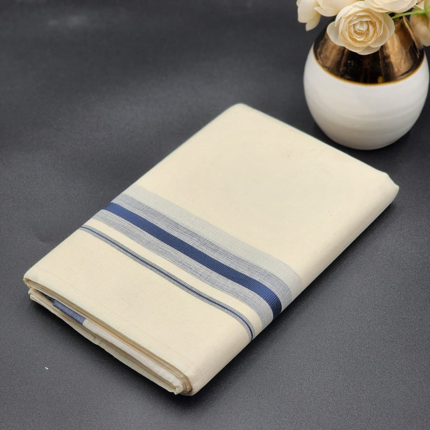 Dhoti Mundu Kerala style Dark Blue and Silver border