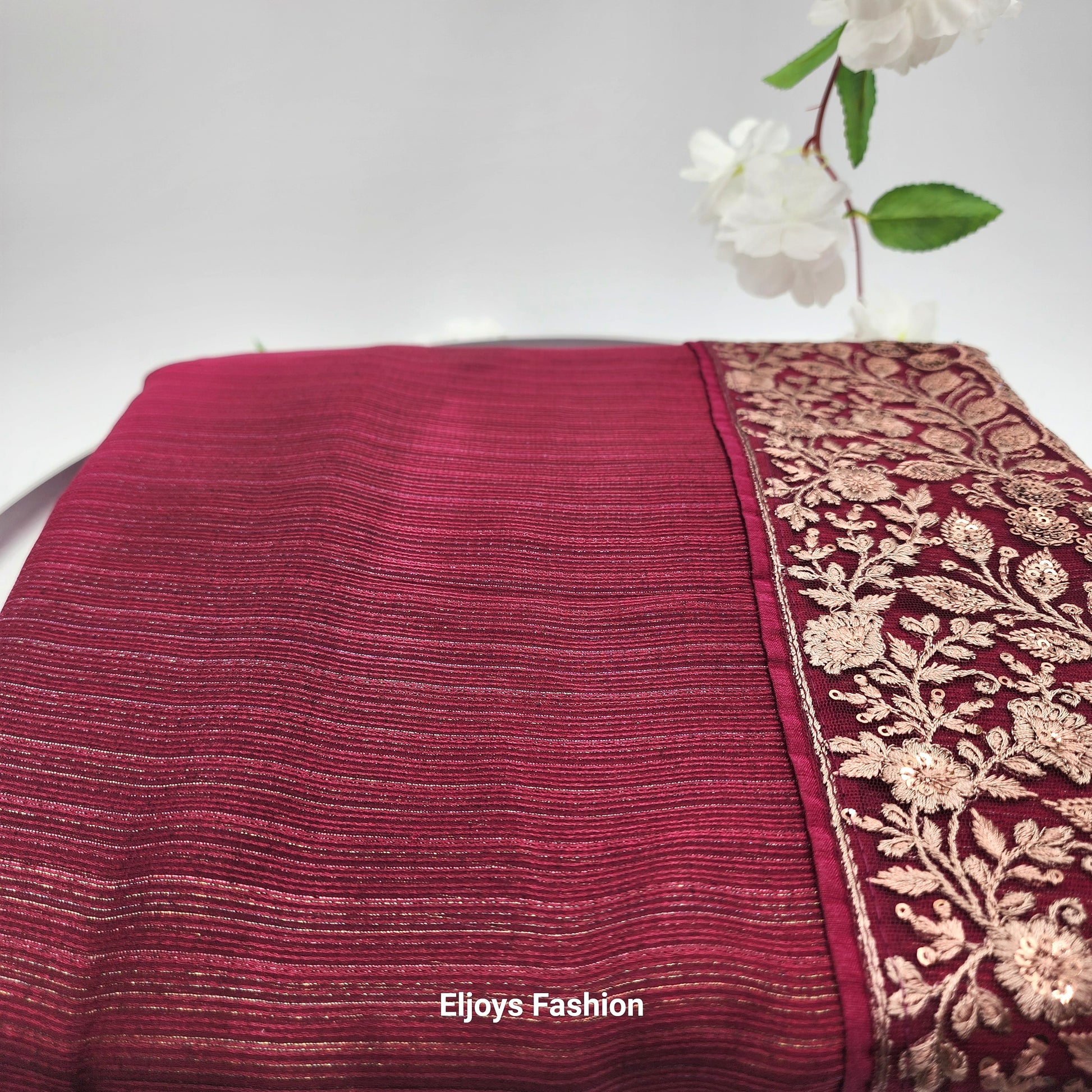 Bollywood Designer party wear Saree Soft silk Red with embroidery works - Eljoys Fashion