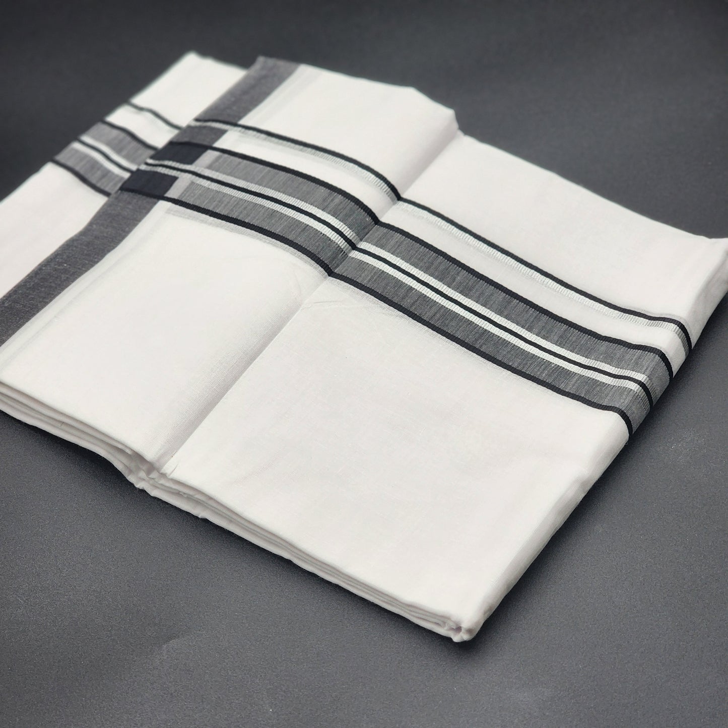 Dhoti (Mundu) Traditional South Indian style black ash and silver line 4102