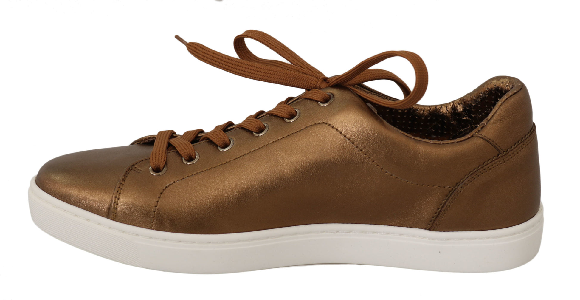 Dolce & Gabbana Gold Leather Mens Casual Sneakers Dolce & Gabbana