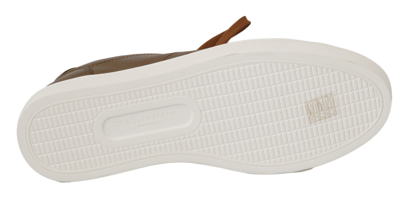 Dolce & Gabbana Gold Leather Mens Casual Sneakers Dolce & Gabbana