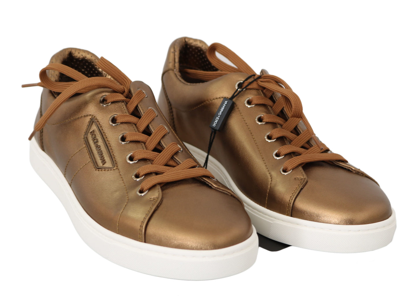Dolce & Gabbana Gold Leather Mens Casual Sneakers Dolce & Gabbana