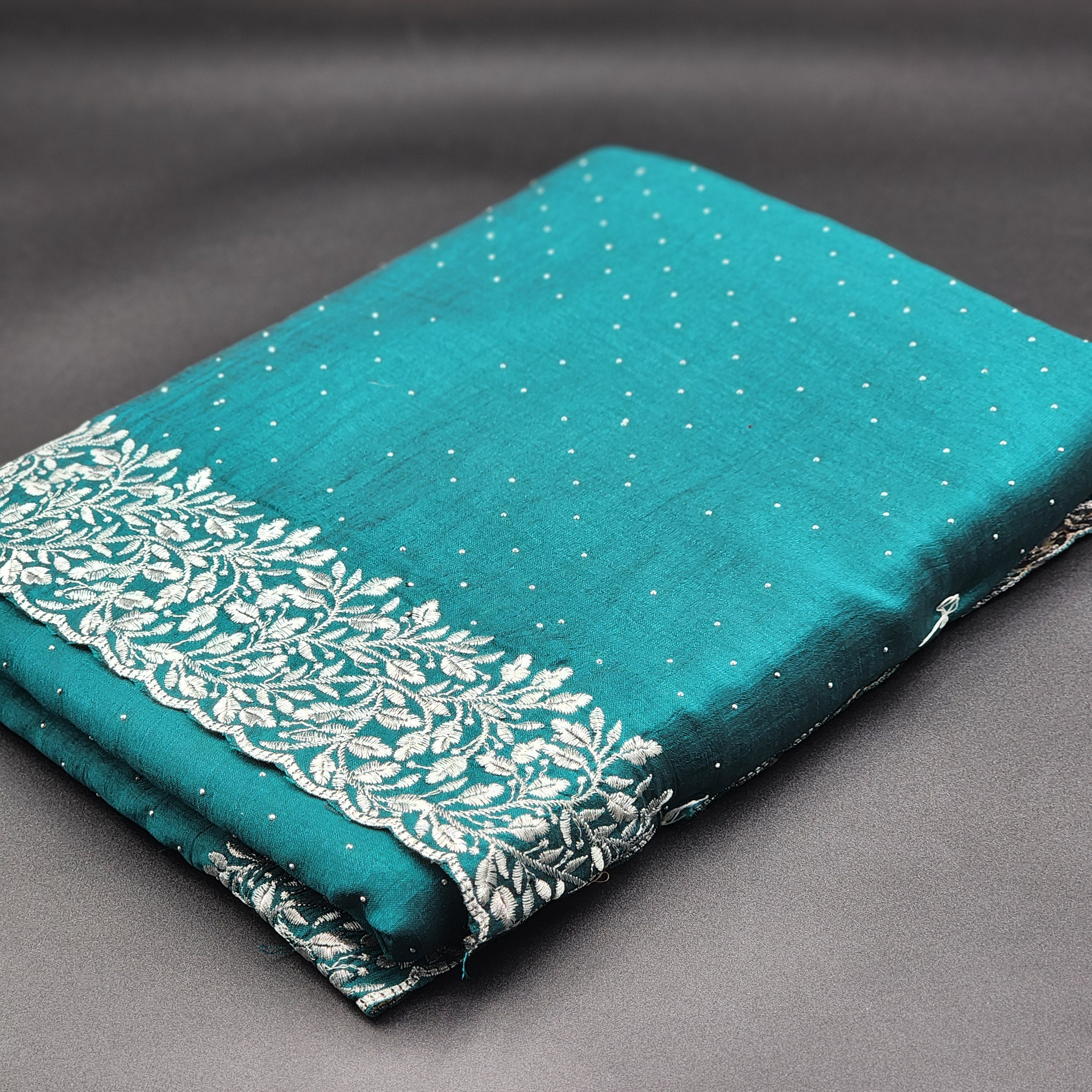 silk saree-green with silver embroidery and stone work- 1149 Eljoys Fashion