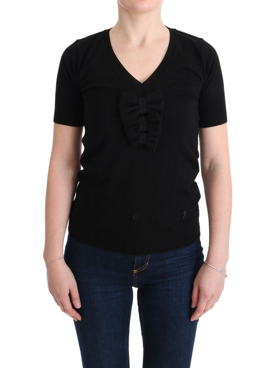 MARGHI LO' Black 100% Lana Wool Blouse Women T-shirt Top MARGHI LO'