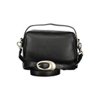 Black Mario Valentino women's polyurethane bag with sleek design and gold-tone hardware, featuring a top handle and spacious interior.