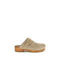 Chloé beige calf leather Bos Taurus clogs with wooden soles and open back, stylish and comfortable footwear for women.