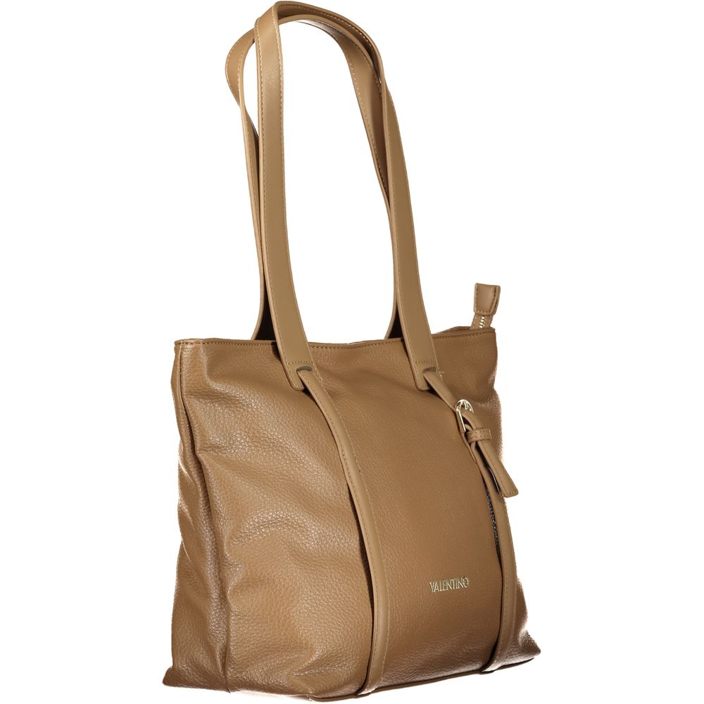 Mario Valentino brown polyurethane women's bag with sleek design and top handle, showcasing stylish and functional accessories.