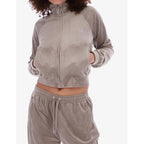 Juicy Couture brown polyester sweatshirt with a relaxed fit and classic logo design, displayed on a plain background.