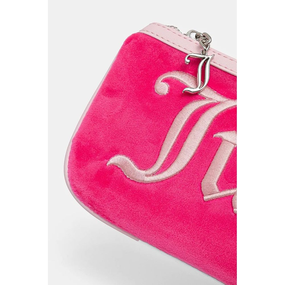 Juicy Couture pink polyester shoulder bag with adjustable strap and gold-tone hardware, casual accessory for everyday wear.