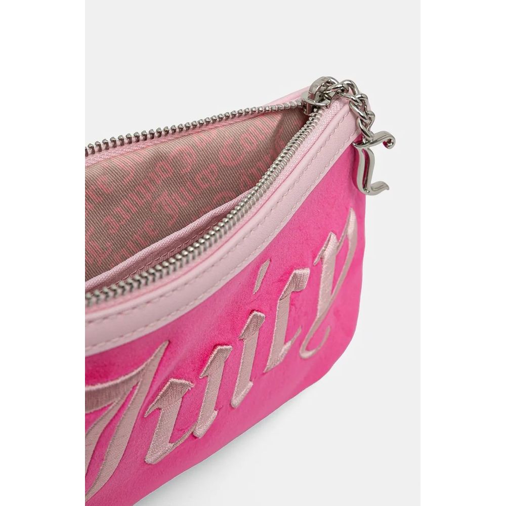 Juicy Couture pink polyester shoulder bag with adjustable strap and gold-tone hardware, stylish and functional for everyday use.