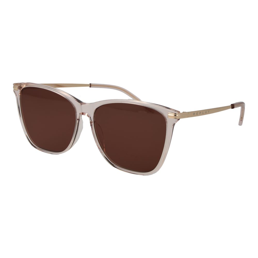 Replay beige plastic sunglasses with rounded frames and tinted lenses, stylish eyewear for sun protection.