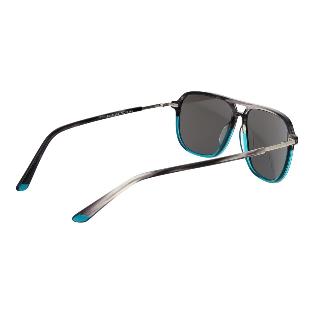 Replay turquoise plastic sunglasses with round frames and dark tinted lenses, stylish accessories for sunny weather.