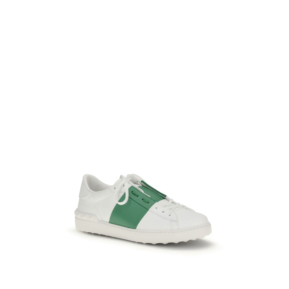 Valentino Garavani white calf leather Bos Taurus low top sneakers with laces and minimalist design.