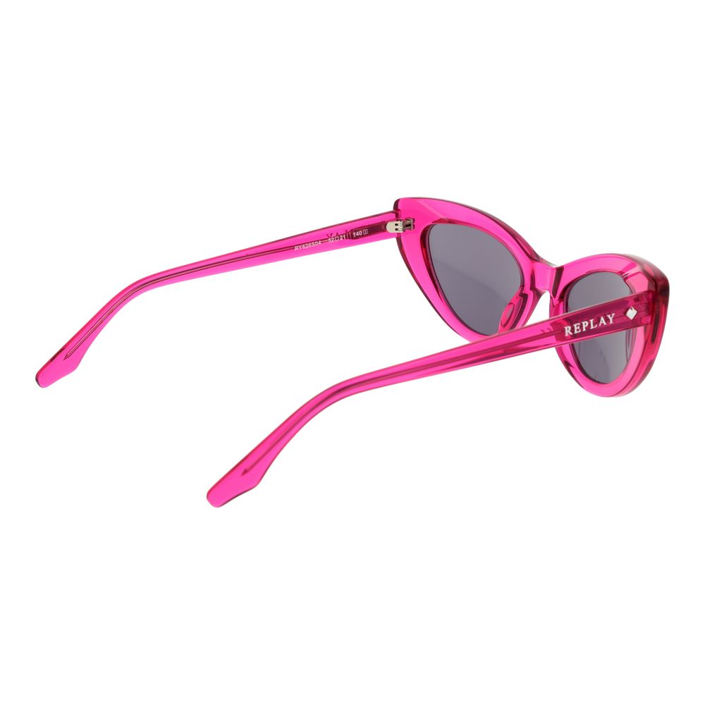 Replay pink plastic sunglasses with round frames and tinted lenses, stylish eyewear for sun protection and fashion.