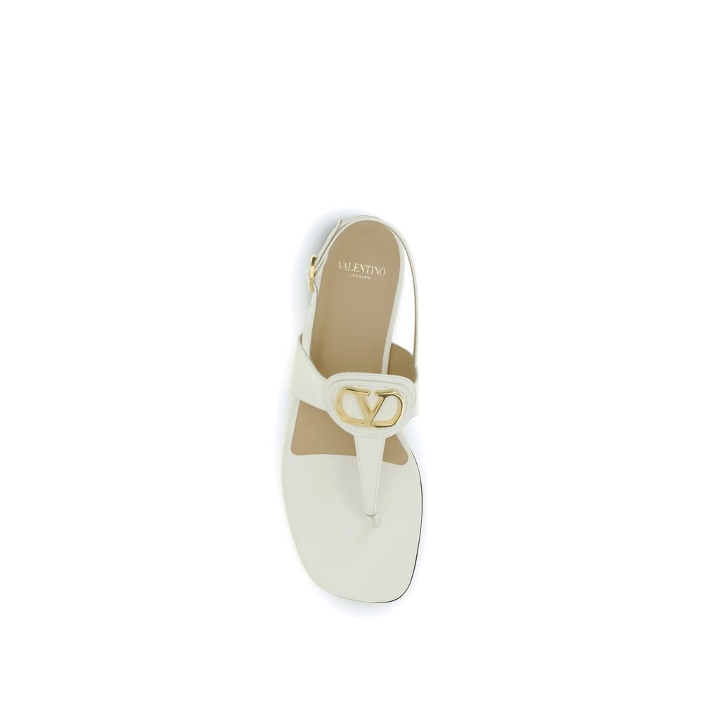 Valentino Garavani Beige Calf Leather Bos Taurus Flat Sandals Valentino Garavani