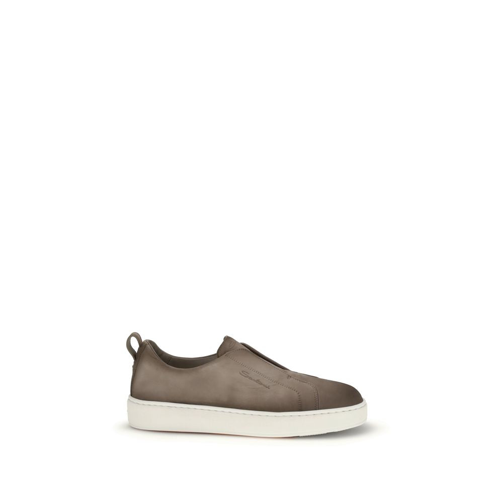 Santoni Beige Calf Leather Bos Taurus Low Top Sneakers Santoni