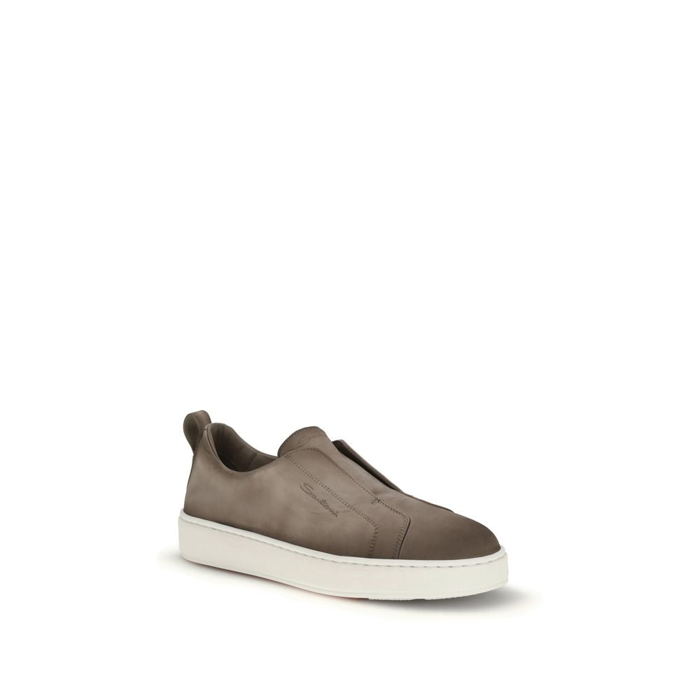 Santoni Beige Calf Leather Bos Taurus Low Top Sneakers Santoni