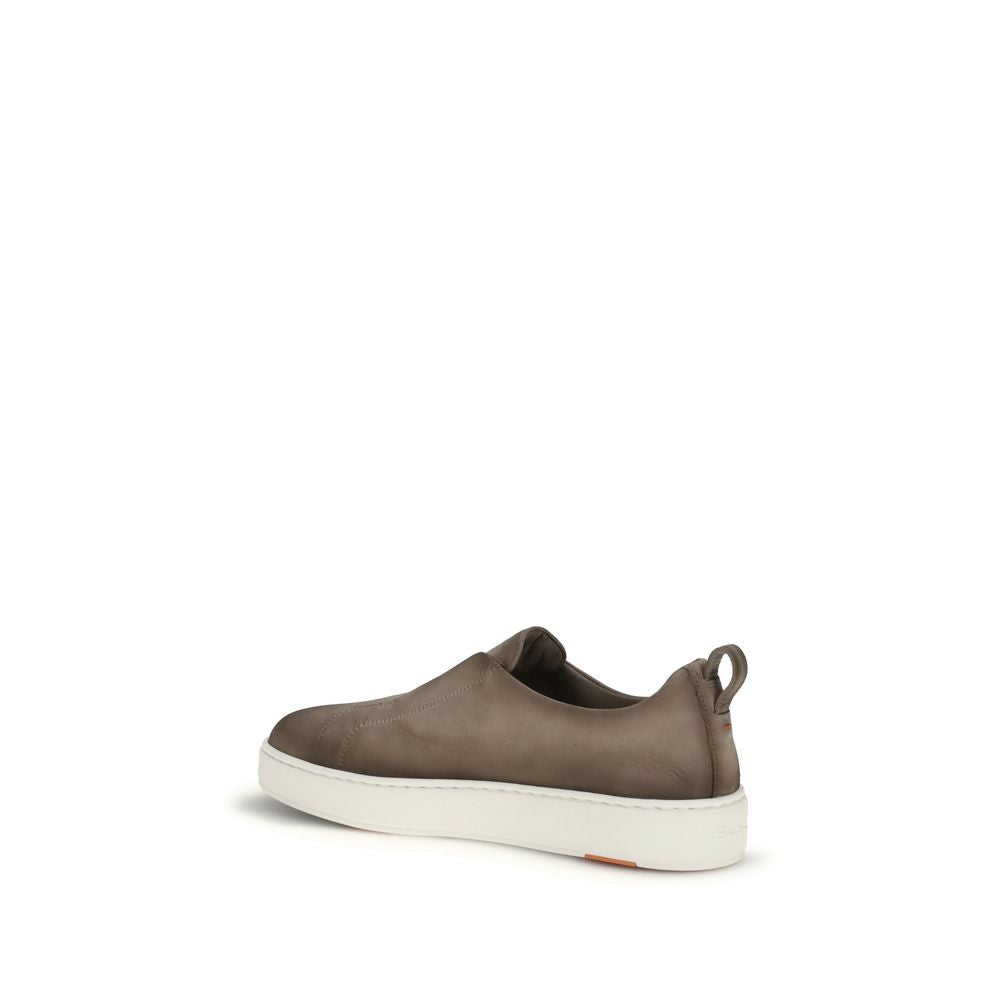 Santoni Beige Calf Leather Bos Taurus Low Top Sneakers Santoni