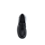 MM6 black calf leather Bos Taurus slip-on loafers displayed on a clean background.