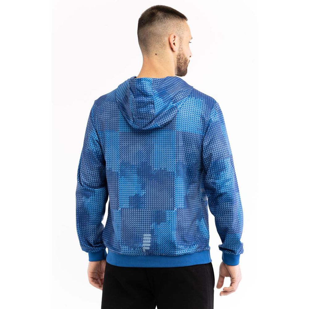 Fila blue polyester sweatshirt laid flat, showing front view with ribbed cuffs and neckline, casual athletic style.