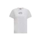 Ganni white cotton T-shirt with crew neckline and short sleeves, casual and comfortable for everyday wear.