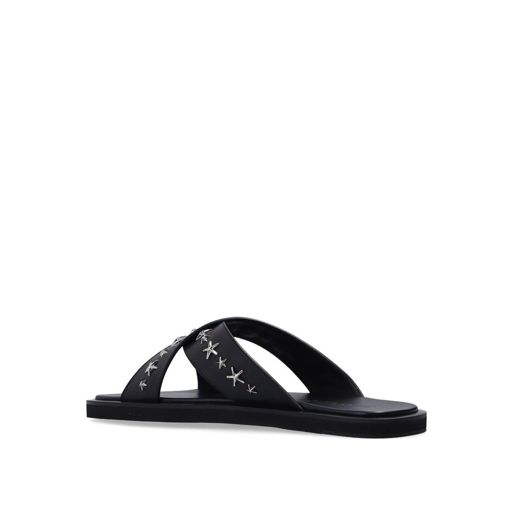 Jimmy Choo Black Calfskin Flat Sandals