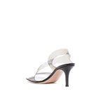 Black rubber stiletto heel sandals by Gianvito Rossi with open toe design and slim ankle straps.