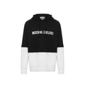 Black cotton Moschino sweatshirt with logo detail, casual long-sleeve top, relaxed fit, and stylish streetwear design.