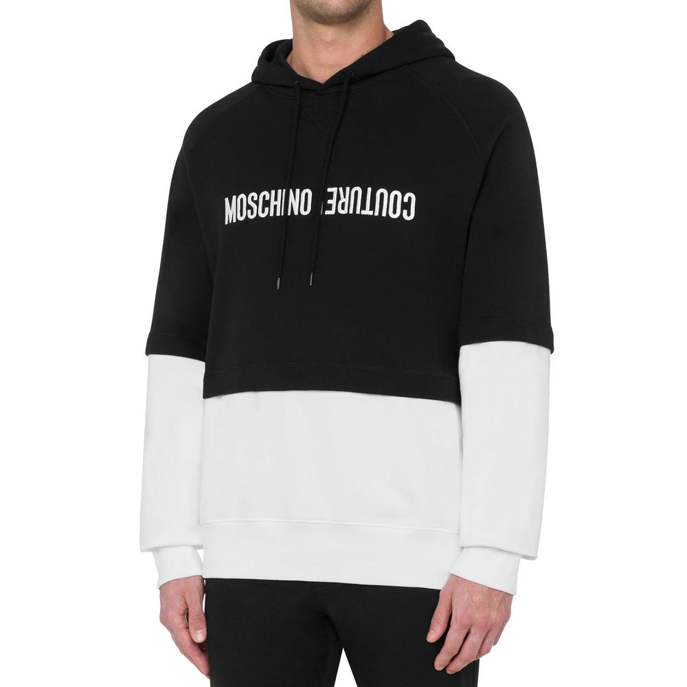 Black cotton sweatshirt by Moschino featuring a relaxed fit and casual style, shown on a plain background.