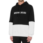 Black cotton sweatshirt by Moschino featuring a relaxed fit and casual style, shown on a plain background.