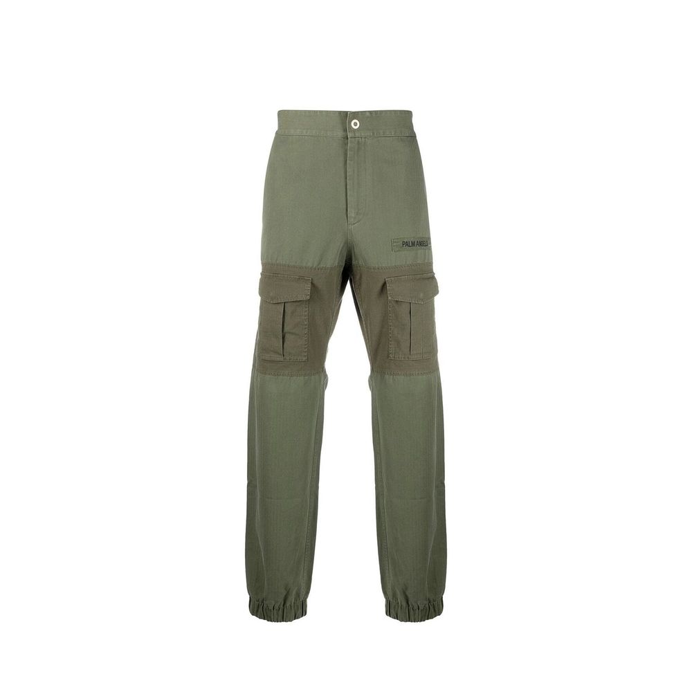 Palm Angels bicolor cotton cargo pants with multiple pockets and relaxed fit, featuring stylish color blocking and casual design.