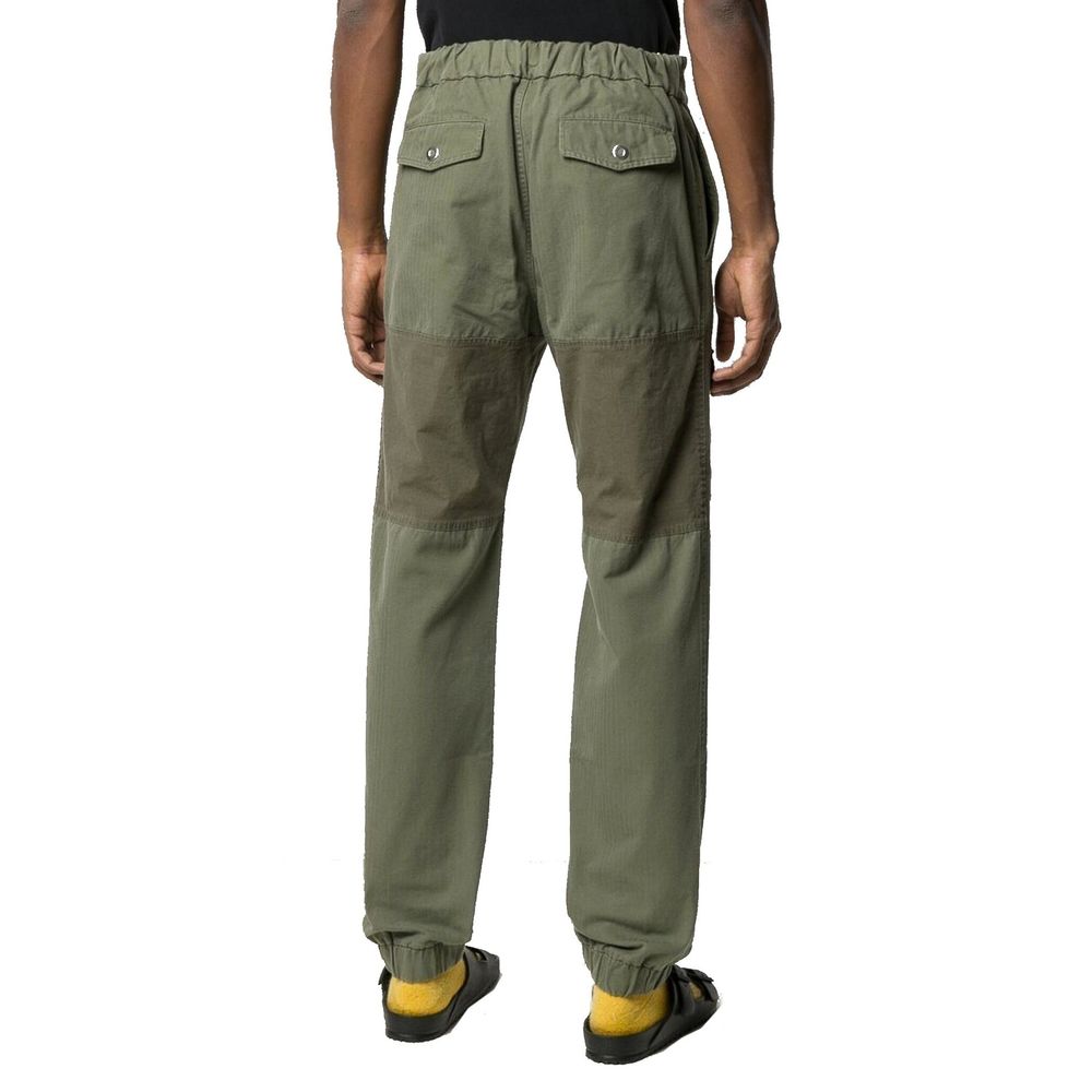 Palm Angels bicolor cotton cargo pants with multiple pockets and relaxed fit, featuring contrasting colors and modern streetwear style.