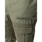 Palm Angels bicolor cotton cargo pants with multiple pockets and relaxed fit, displayed in a front view.