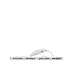 Palm Angels white rubber slides with open toe and wide strap, featuring the brand logo, perfect for casual summer wear.