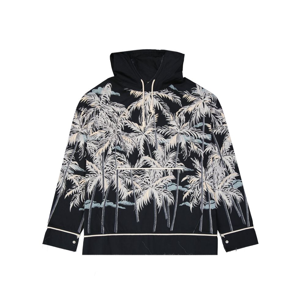 Palm Angels black cotton shell jacket displayed with a front view showing its sleek design and lightweight fabric.