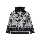 Palm Angels black cotton shell jacket displayed with a front view showing its sleek design and lightweight fabric.