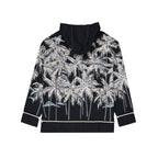 Palm Angels black cotton shell jacket with hood and zip closure, lightweight and stylish outdoor outerwear.