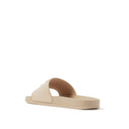 Beige Palm Angels rubber slides featuring wide straps and textured soles, designed for casual comfort and style.