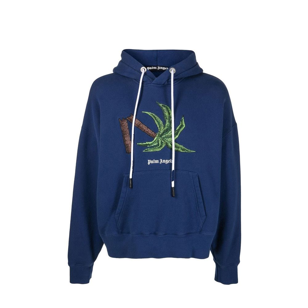 Palm Angels blue cotton sweatshirt with crew neck and relaxed fit, featuring subtle branding and soft fabric texture.
