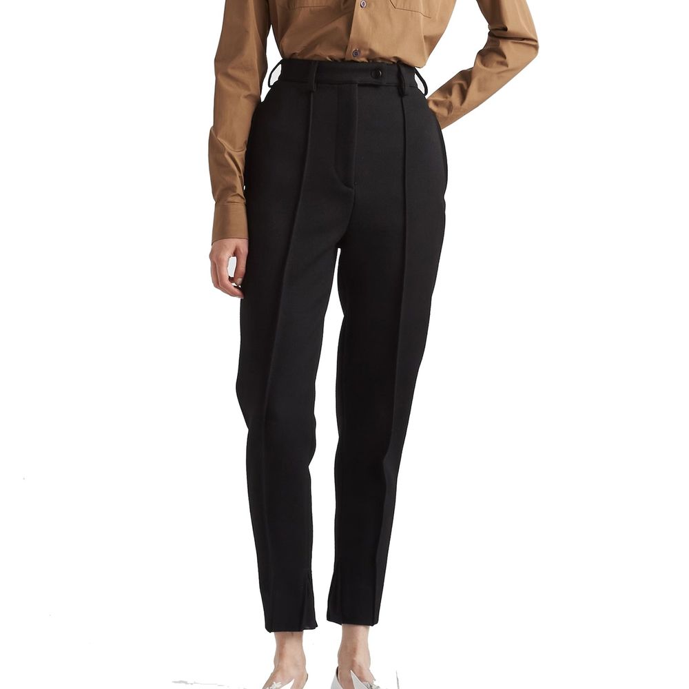 Prada black virgin wool dress pants with tailored fit and classic design, shown on a neutral background.